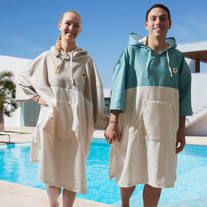 Jet Lag Poncho de Baño Verde/Beige con Capucha y Aperturas Laterales para Cambiarse Talla Única Unisex