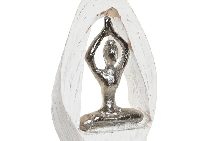 DKD Home Decor Figura Yoga Blanco y Marrón en Mango y Aluminio