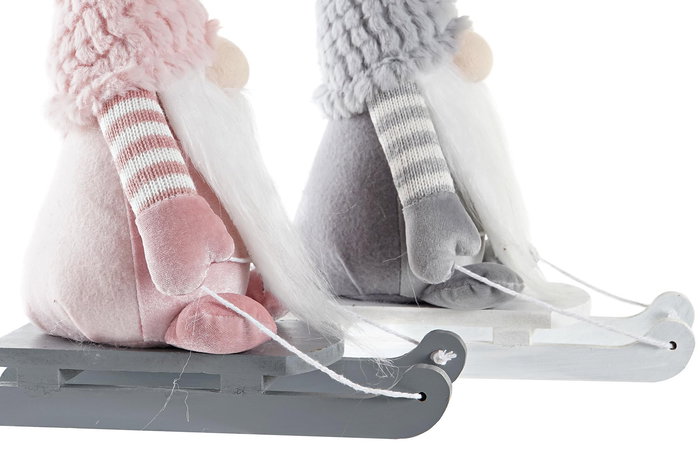 DKD Home Decor Figura Navidad Fantasia Rosa Gris Poliester 25 x 35 x 15 cm (2 Unidades)
