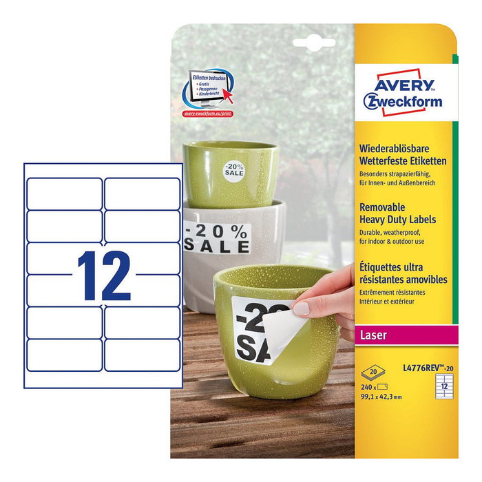 AVERY Zweckform Etiquetas de película resistentes al agua 99,1 x 42,3 mm