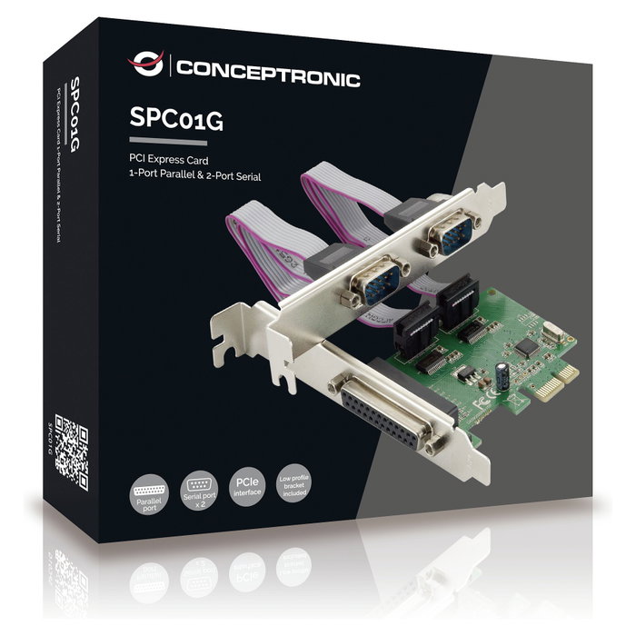 Conceptronic SPC01G Tarjeta de expansión PCIe con 1 puerto paralelo y 2 puertos serie Conceptronic SPC01G Tarjeta de expansión PCIe con 1 puerto paralelo y 2 puertos serie