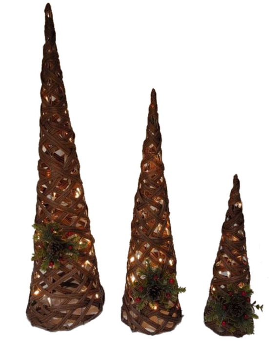 DKD Home Decor Cono Navidad Tradicional Natural Verde LED 20 x 80 x 20 cm Set de 3 (2 Unidades)