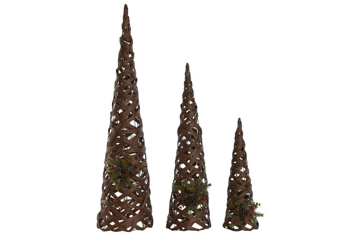 DKD Home Decor Cono Navidad Tradicional Natural Verde LED 20 x 80 x 20 cm Set de 3 (2 Unidades)
