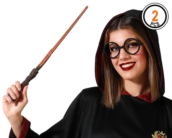 Set de Mago con Varita y Gafas Redondas 2 Piezas para Fiestas Temáticas y Halloween Set de Mago con Varita y Gafas Redondas 2 Piezas para Fiestas Temáticas y Halloween