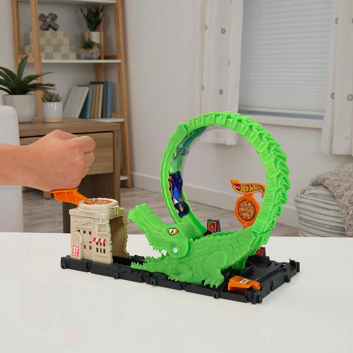 Hot Wheels City Ataque Del Cocodrilo HKX39 Conjunto de Juego con Cocodrilo Gigante y Lanzador, Hot Wheels