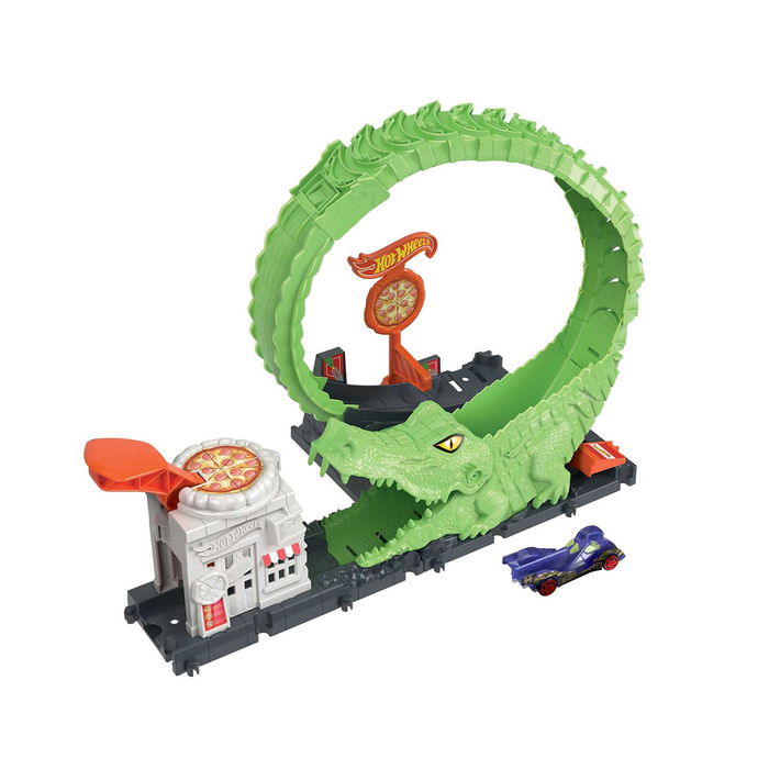 Hot Wheels City Ataque Del Cocodrilo HKX39 Conjunto de Juego con Cocodrilo Gigante y Lanzador, Hot Wheels
