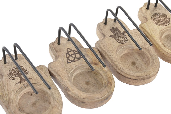 DKD Home Decor Soporte para Incienso de Mango y Hierro, Pack de 4 unidades