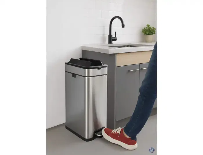 Maul Papelera PRME Acero Inoxidable 30 Litros Diseño Cuadrado Tapa Abierta Oficina Hogar