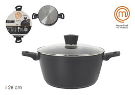 MasterChef Juego 3 Cacerolas con Tapa de Vidrio 28 cm Aluminio Forjado 2.8 mm (4 Unidades)