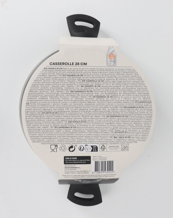 MasterChef Juego 3 Cacerolas con Tapa de Vidrio 28 cm Aluminio Forjado 2.8 mm (4 Unidades)