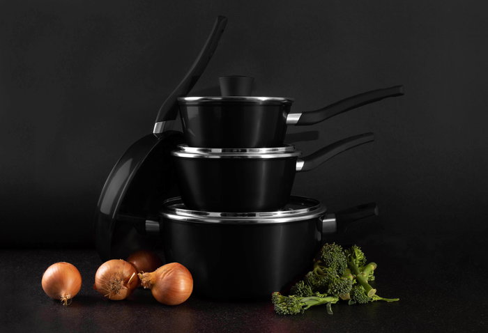 MasterChef Juego 3 Cacerolas con Tapa de Vidrio 28 cm Aluminio Forjado 2.8 mm (4 Unidades)