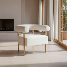 Sillón Beige Tejido-Madera Salón 80 X 67 X 69 cm