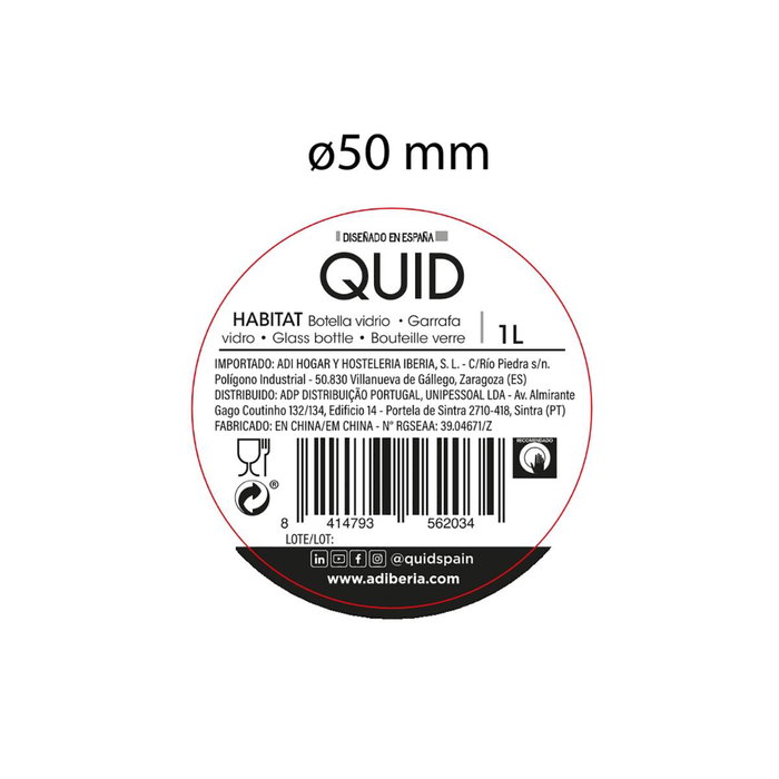 Botella Mesa Vidrio con Tapón Habitat Quid 1 L