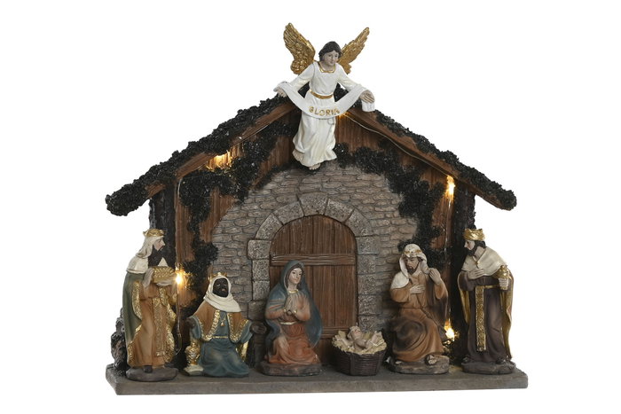 DKD Home Decor Nacimiento Navidad Tradicional Multicolor Resina Led 28 x 23 x 8.5 cm