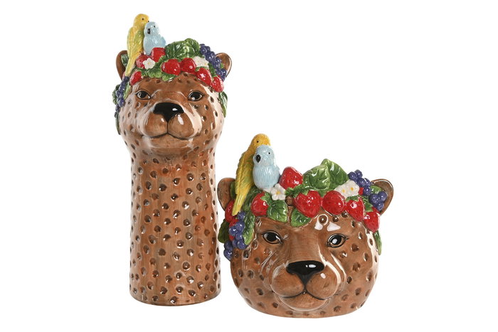 DKD Home Decor Jarron Tropical Marron Ceramica 16 x 38 x 16 cm