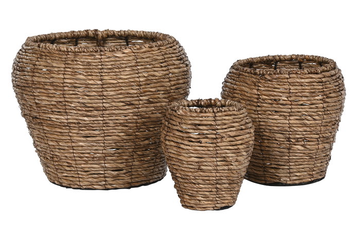 DKD Home Decor Set de 3 Maceteros de Fibra y Metal Marrón DKD Home Decor Set de 3 Maceteros de Fibra y Metal Marrón