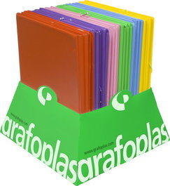 GRAFOPLAS Expositor de 24 carpetas de gomas y solapas PVC Colors Fº
