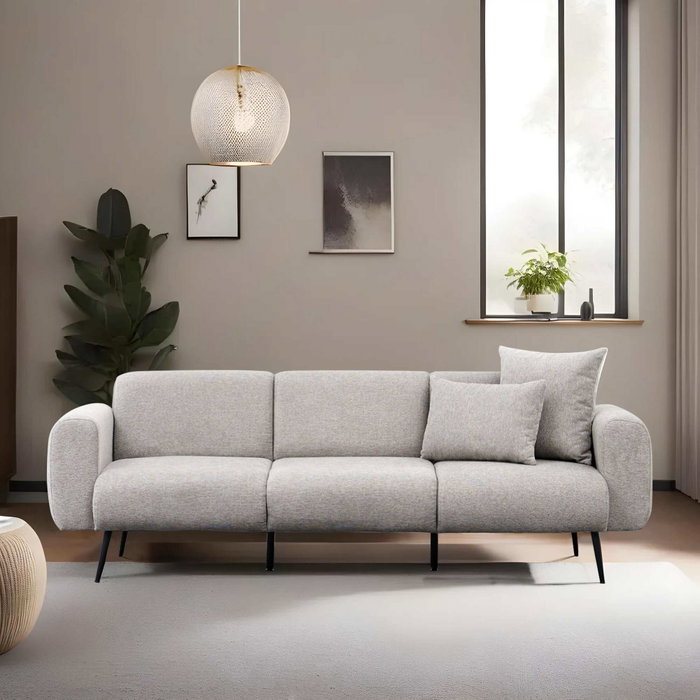 Atelier Del Sofa Sofá de 3 Plazas Chenilla Gris Claro 235x82x77 cm