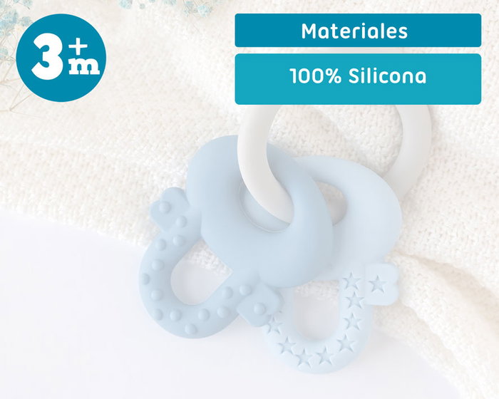 KioKids Mordedor Llaves De Silicona Azul Y Gris Para Bebé +3 Meses Libre De BPA