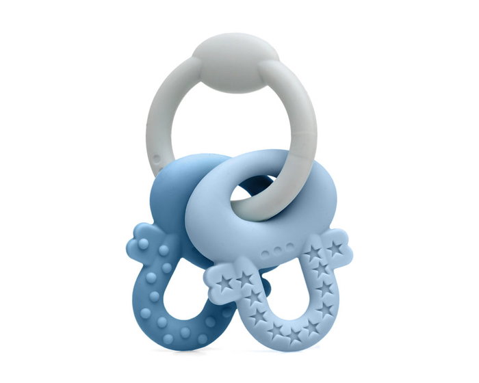 KioKids Mordedor Llaves De Silicona Azul Y Gris Para Bebé +3 Meses Libre De BPA