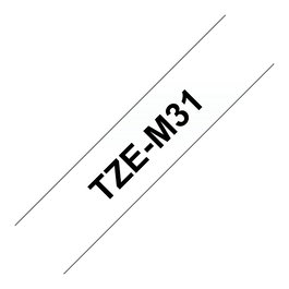 Brother TZE-M31 Cinta de Etiquetas, 12 mm Negro sobre Transparente, Largo 8 m, para Impre