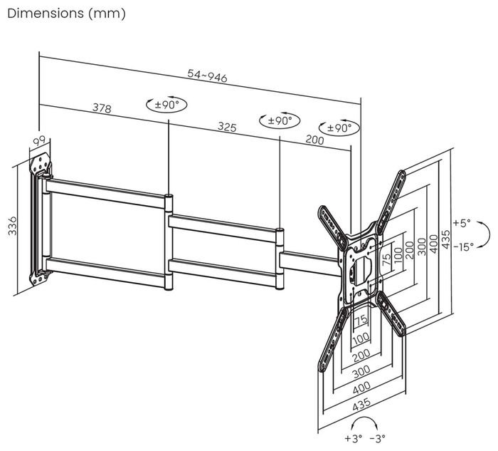 Aisens Soporte de Pared ECO WT65TSLE-385 Giratorio e Inclinable para TV de 23-65 pulgadas