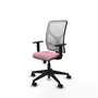 Silla de oficina Motilla con mecanismo Sincro tapizada con Tela color Rosa y malla color Blanco. Equipada con lumbar 1D, Brazos 1D y Ruedas 65mm nailon