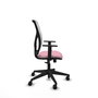 Silla de oficina Motilla con mecanismo Sincro tapizada con Tela color Rosa y malla color Blanco. Equipada con lumbar 1D, Brazos 1D y Ruedas 65mm nailon