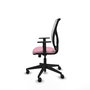 Silla de oficina Motilla con mecanismo Sincro tapizada con Tela color Rosa y malla color Blanco. Equipada con lumbar 1D, Brazos 1D y Ruedas 65mm nailon