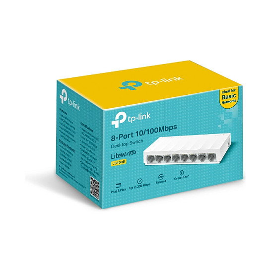 TP-Link LS1008 LiteWave, Switch de 8 Puertos Gigabit Fast Ethernet 10/100 Mbps No Administrado, 1.6 Gbps, Blanco
