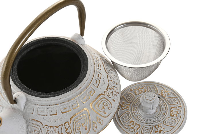 DKD Home Decor Tetera Oriental Hierro Colado Inox Rosa Blanco 400ml Set 2 Piezas 13 x 12.5 x 15 cm