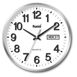 SAMI Reloj de Pared Red 30cm en Aluminio con Visualizador de Día/Fecha, Modelo HQ Taiwan, Ideal para Hogar u Oficina