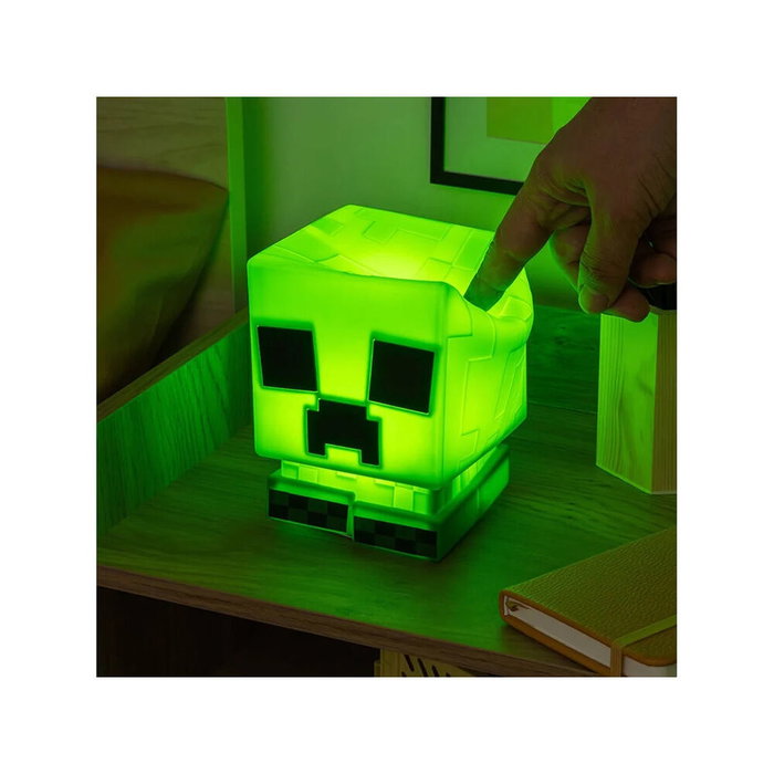 PALADONE Lampara de Silicona SquishyGlo Creeper Minecraft - 15cm, 3 Niveles de Brillo, Apagado Automatico, Recargable USB