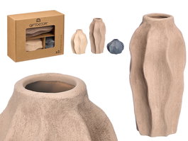 Giftdecor Set de 3 Jarrones Terra Ondas de Cerámica, Colores Surtidos (Beige, Marrón, Negro) - 28x11.5x22.5 cm (Set de 4)