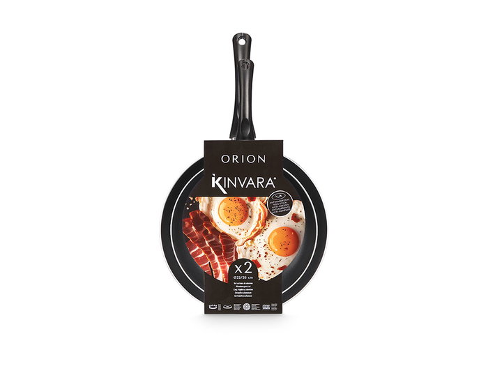 Kinvara Set 2 Sartenes Aluminio Negro 26 cm y 22.5 cm con Mango Baquelita Apto Inducción Vitro Gas Lavavajillas (Set de 6)