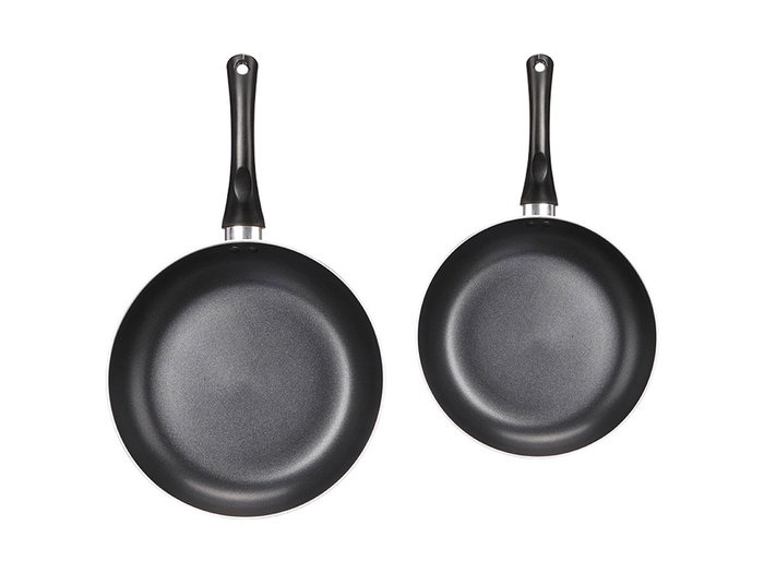 Kinvara Set 2 Sartenes Aluminio Negro 26 cm y 22.5 cm con Mango Baquelita Apto Inducción Vitro Gas Lavavajillas (Set de 6)