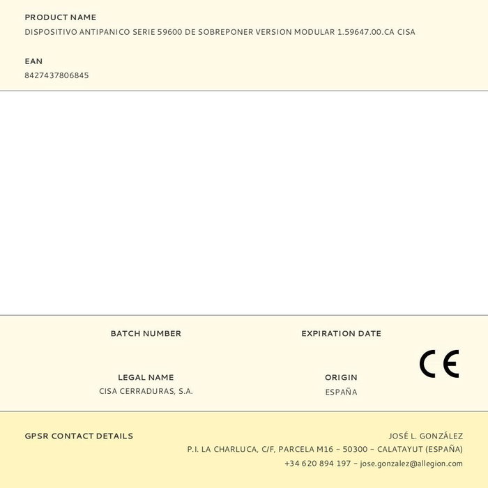 Cisa 1.59647.00.ca Dispositivo Antipanico Serie 59600 Sobreponer Modular Rojo/Negro Cierres Alto/Bajo