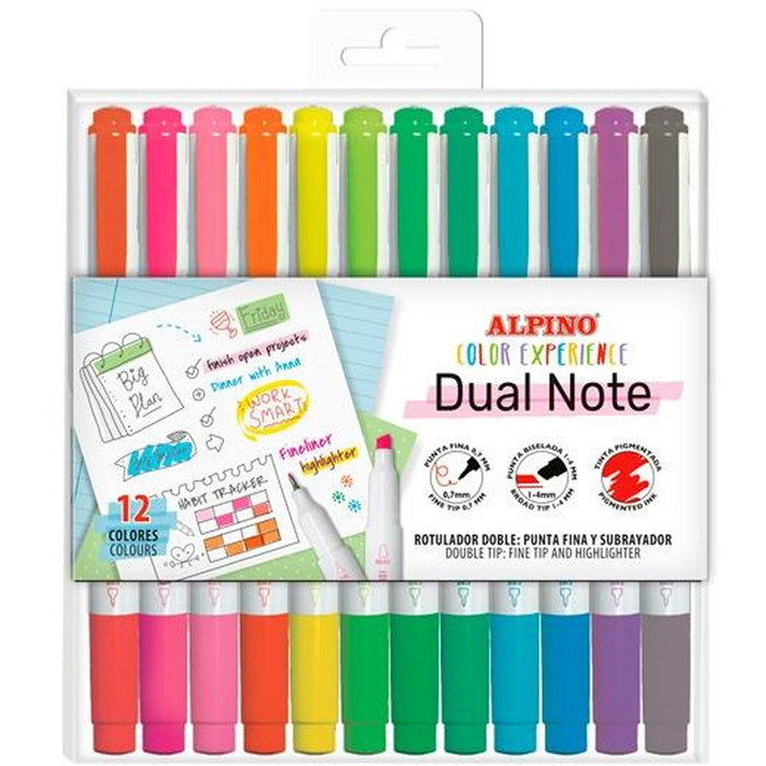 Alpino Dual Note Rotuladores Punta Fina y Punta Biselada Surtidos 12 ud Alpino Dual Note Rotuladores Punta Fina y Punta Biselada Surtidos 12 ud