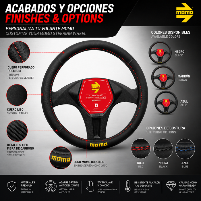 Momo Funda de Volante Easy Universal Negro y Rojo 38-39cm