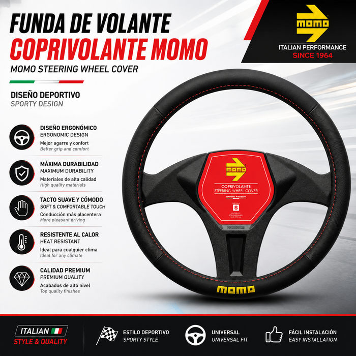 Momo Funda de Volante Easy Universal Negro y Rojo 38-39cm