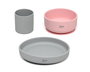 KioKids Set Vajilla 3 Piezas Silicona Rosa y Gris Bebé +6 Meses con Ventosa y Vaso, Bol y Plato