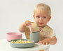 KioKids Set Vajilla 3 Piezas Silicona Rosa y Gris Bebé +6 Meses con Ventosa y Vaso, Bol y Plato