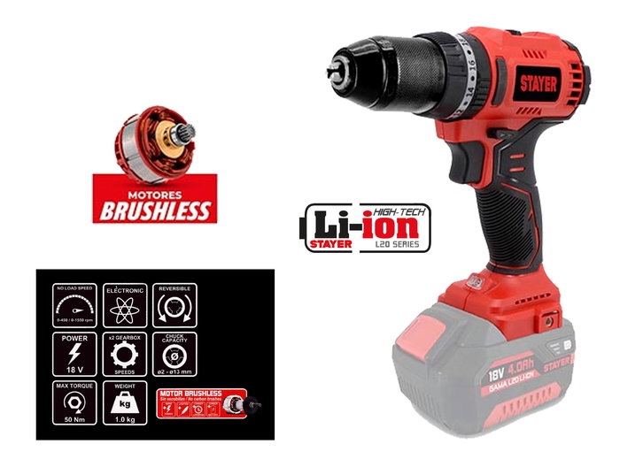 STAYER Taladro Atornillador Percutor 18V L20 PBL50P 50 Nm STAYER Taladro Atornillador Percutor 18V L20 PBL50P 50 Nm
