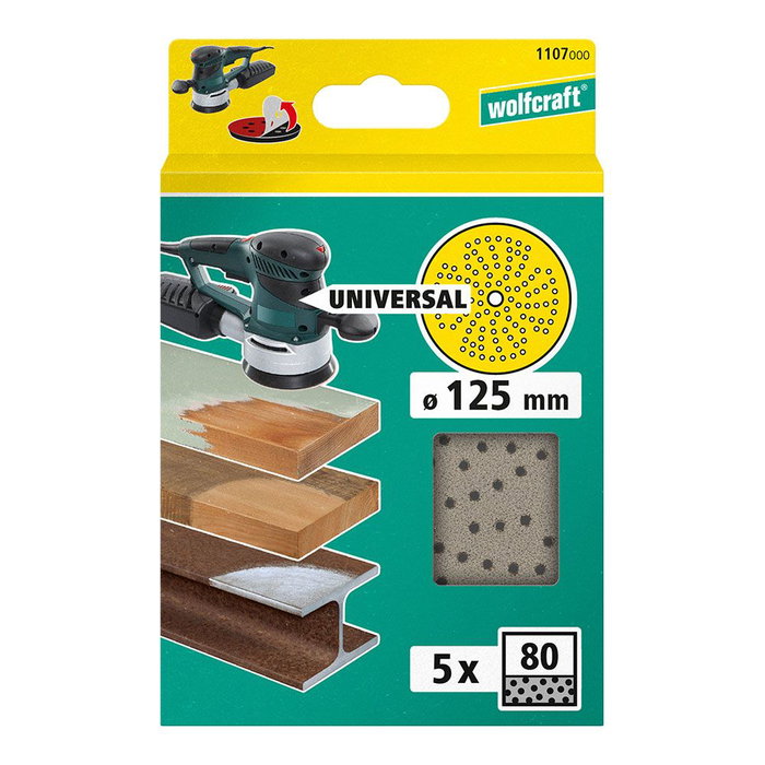 Wolfcraft Disco de Lija Multiorificio para Lijadora Excéntrica Ø125mm Grano 80