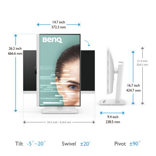 BenQ Monitor GW2790QT 9H.LLGLA.TBE 27” IPS QHD USB-C Eye-Care con Altavoces, Micrófono Cancelación Ruidos y Altura Regulable, DP Out