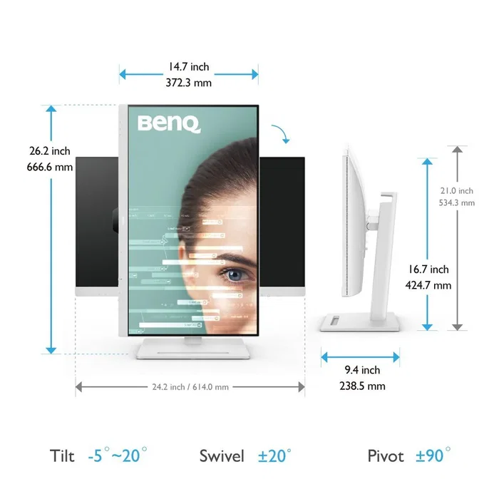 BenQ GW2790QT - Monitor 27" IPS QHD 2560 x 1440, 75 Hz, 5 ms, Flicker-Free, USB-C 65W, Altavoces, Ajustable, Blanco