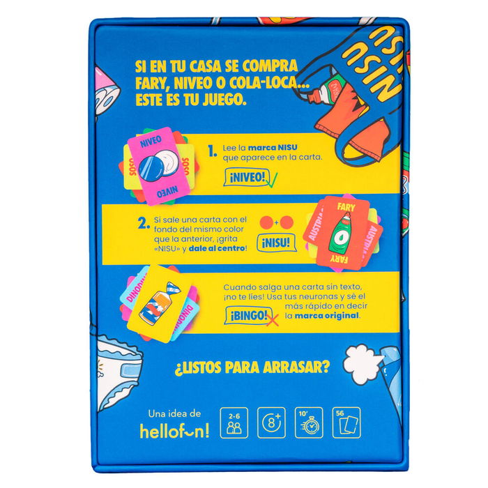 HELLOFUN! Juego de Cartas Nisu Español para +8 años, 3-8 Jugadores, 10 Minutos Partida, 56 Cartas, Caos y Velocidad