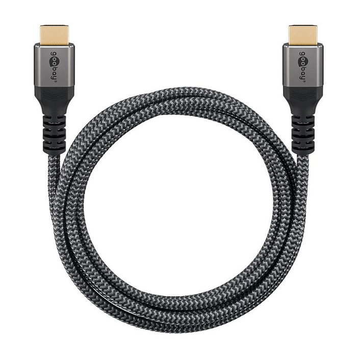 Goobay HDMI 2.0 Cable High-Speed con Ethernet 10 m, 4K @ 60Hz, 18 Gbit/s, 3x Blindado, Conectores Chapados en Oro, Negro/Plata