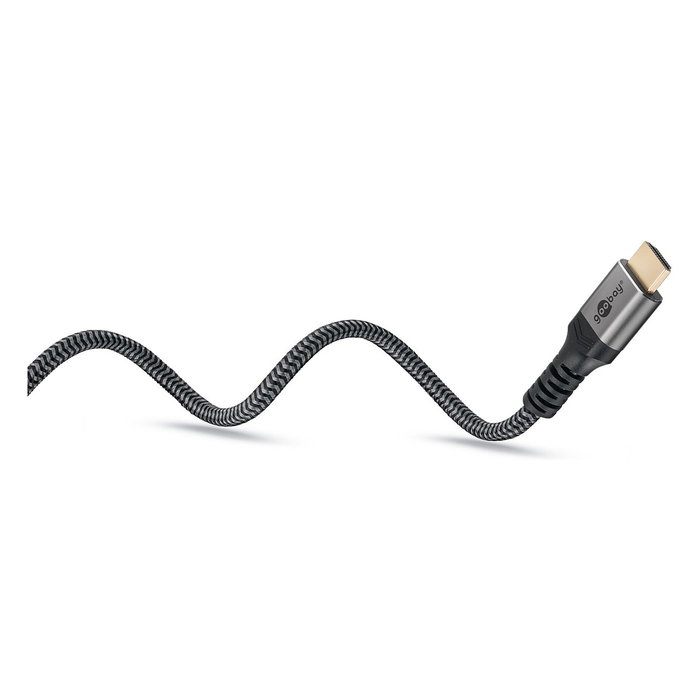 Goobay HDMI 2.0 Cable High-Speed con Ethernet 10 m, 4K @ 60Hz, 18 Gbit/s, 3x Blindado, Conectores Chapados en Oro, Negro/Plata