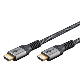 Goobay HDMI 2.0 Cable High-Speed con Ethernet 10 m, 4K @ 60Hz, 18 Gbit/s, 3x Blindado, Conectores Chapados en Oro, Negro/Plata